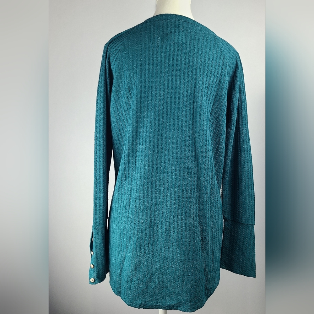 Chaser Teal Waffle Knit Sweater Womens M Long Sleeve Thermal Soft Casual - Picture 6 of 9